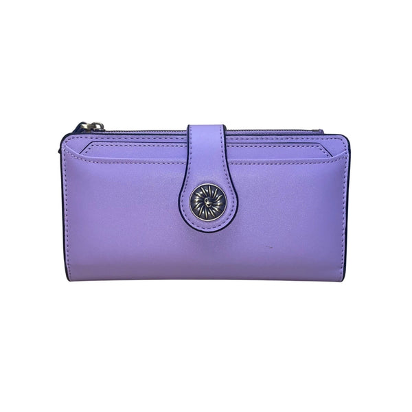 Travelambo Women’s Purple Faux Leather Patterned Button Design Clutch Wallet