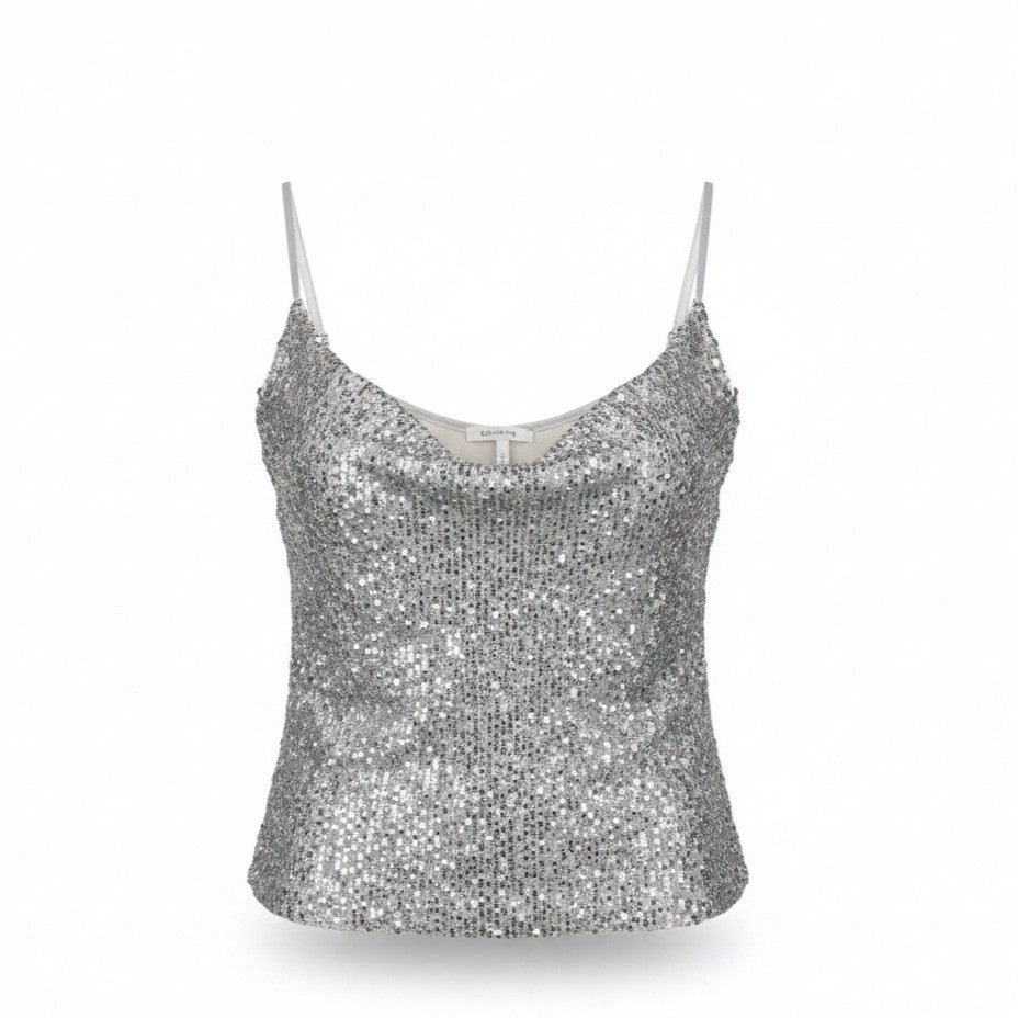 Zara Womens Silver Sequins Spaghetti-Strap Crop Top Size S
