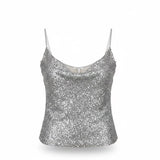 Zara Womens Silver Sequins Spaghetti-Strap Crop Top Size S
