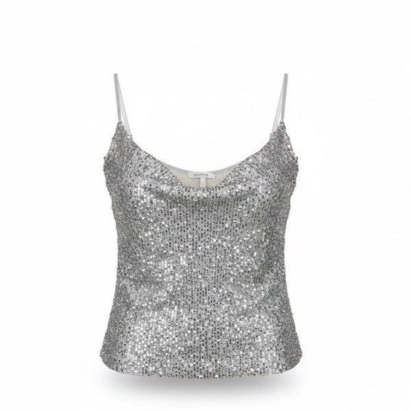 Zara Womens Silver Sequins Spaghetti-Strap Crop Top Size S