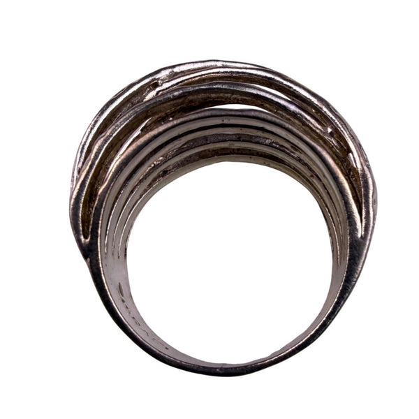Sterling Silver 925 Multi-Band Statement Ring Textured Finish Sz 6 From Israel