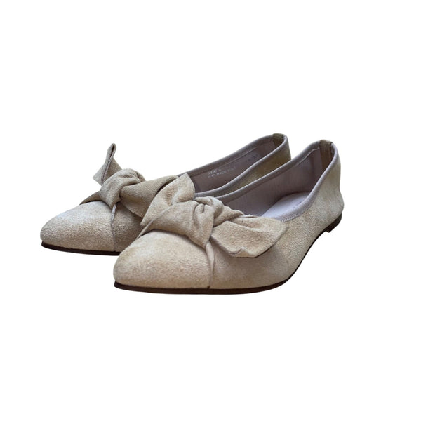 Avellini Women’s Beige Leather Bow Accent Slip-On Ballet Flats Size 9