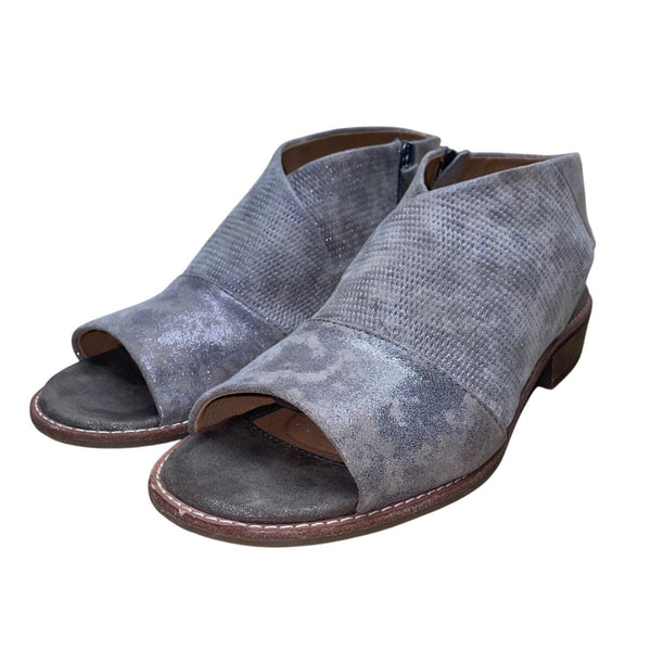 Sofft Women’s Gray Leather Zipper Closure  Open-Toe Block Heel Sandals Size 8M