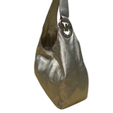 Michael Kors Women’s Gold Metallic Textured Leather Hobo Bag Logo Charm Accent