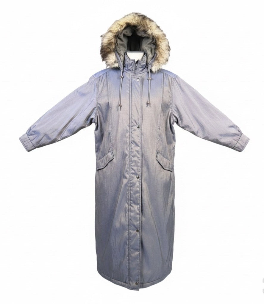 Forecaster Unisex Silver Fur Hooded Long Insulated Coat Size L