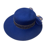Glory II Womens Blue Wool Dress Hat With Decorative Band & Mesh Bow