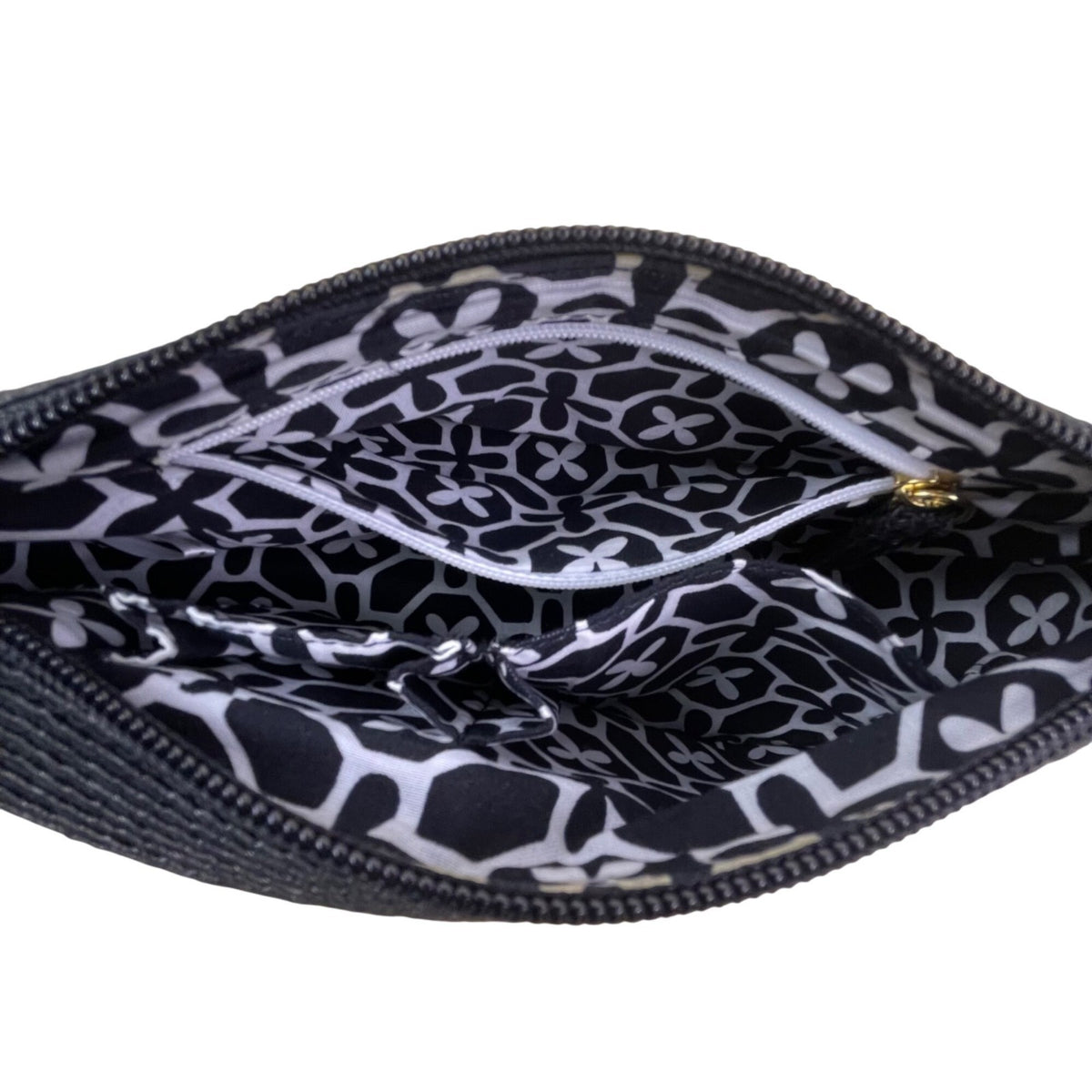 Talbots Women’s Black Braided Handle Faux Leather Trim Zip Closure Shoulder Bag