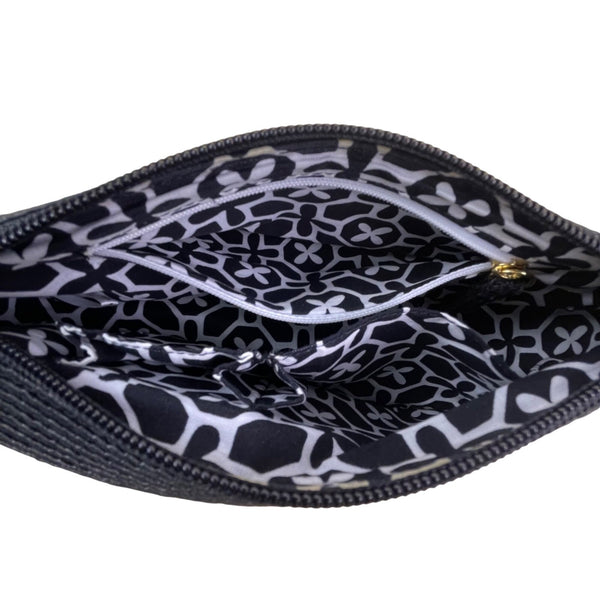 Talbots Women’s Black Braided Handle Faux Leather Trim Zip Closure Shoulder Bag