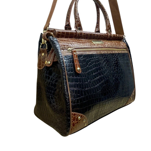 Samantha Brown Women’s Black & Brown Croc-Embossed Rolling Carry-On Luggage