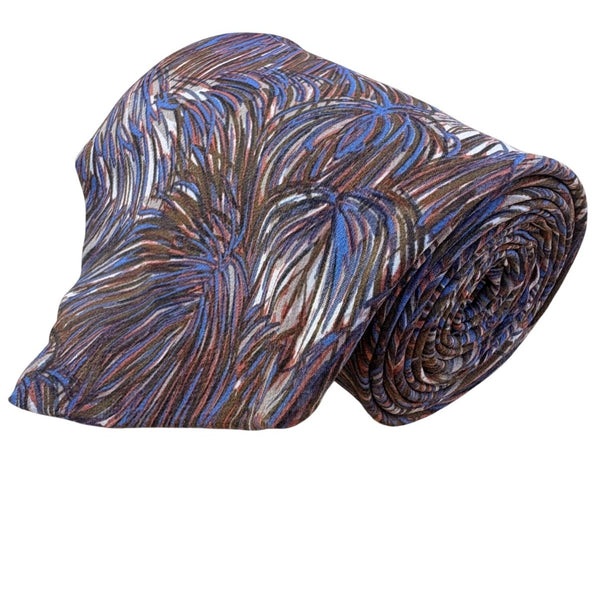 Christian D Mens Brown Blue Feather Print Silk Tie Italy Made USA