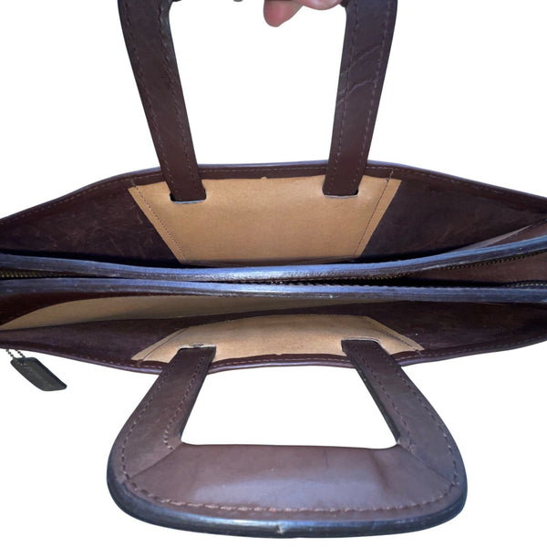 Pegasus Men’s Brown Leather Zippered Dual-Handle Handbag Briefcase