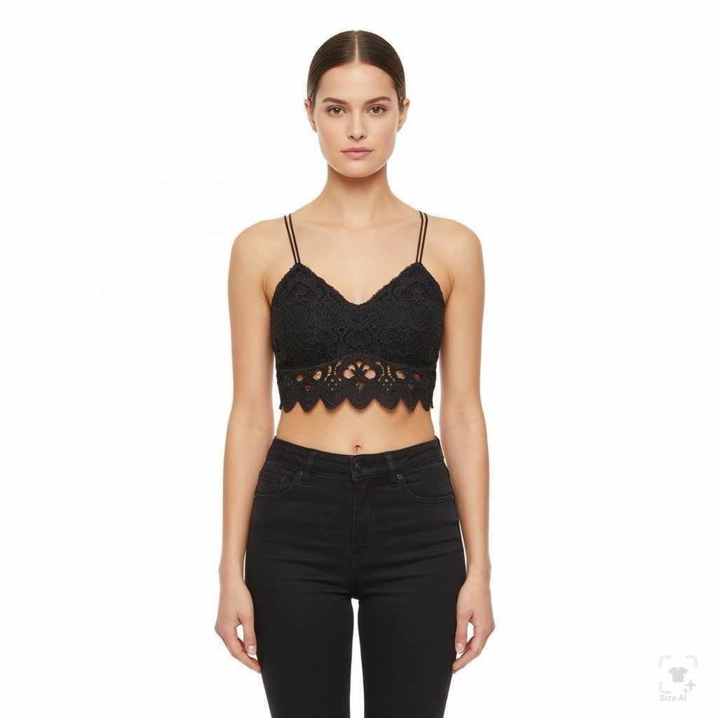 Anthropologie Womens Black Lace Crochet Bralette Top Size M