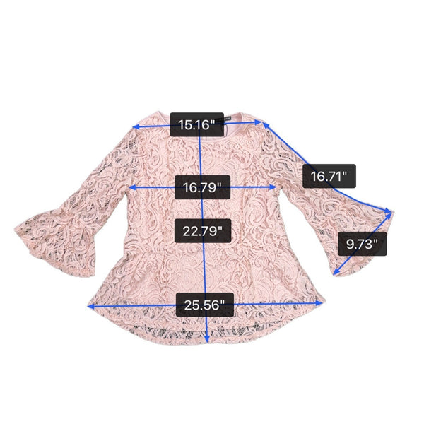 Adrianna Papell Womens Pink Lace & Bell Sleeve Peplum Blouse Size L