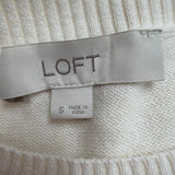 Loft Womens Ivory Cotton Blend Embroidered Puff Sleeve Pullover Sweater Size S