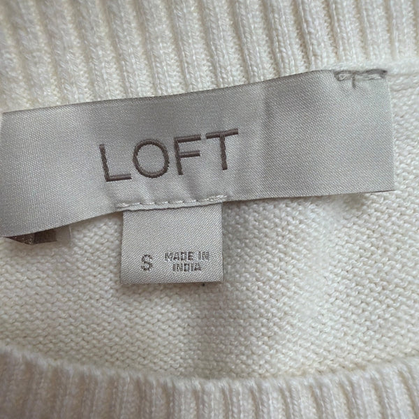 Loft Womens Ivory Cotton Blend Embroidered Puff Sleeve Pullover Sweater Size S
