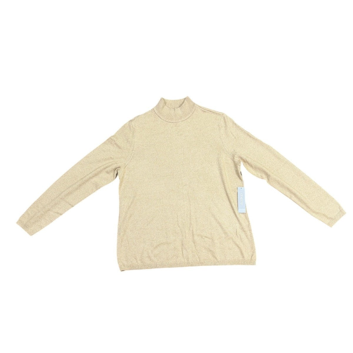 Chicos Womens Gold Metallic Knit Mock Neck Sweater Long Sleeve Classic Fit Sz 2