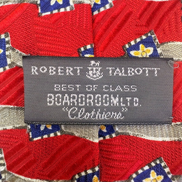 Robert Talbott Mens Red Silk Floral Pattern Tie Hand Sewn Made In Italy