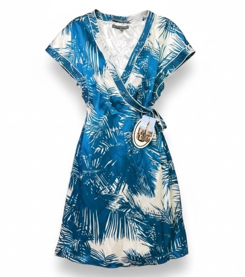 Proenza Schouler Womens Blue & White Silk Wrap Dress Tropical Print Size XL