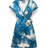 Proenza Schouler Womens Blue & White Silk Wrap Dress Tropical Print Size XL