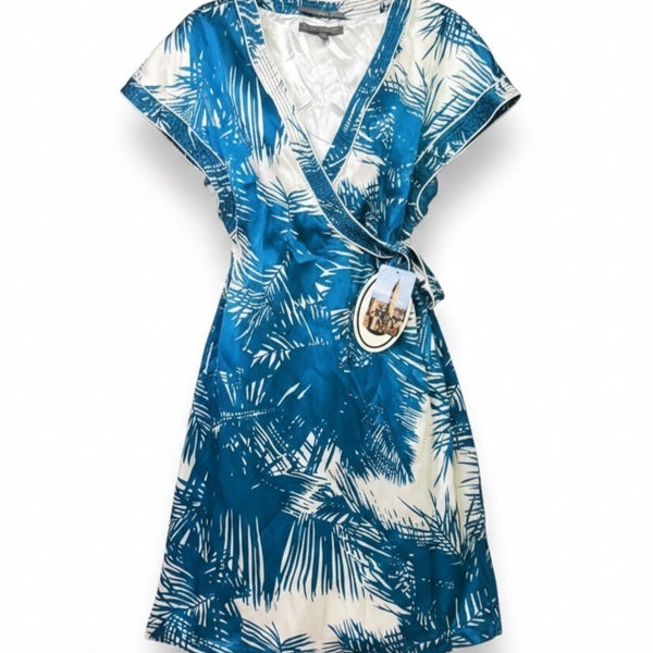 Proenza Schouler Womens Blue & White Silk Wrap Dress Tropical Print Size XL