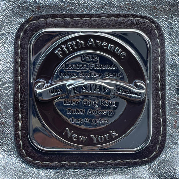 Kathy Van Zeeland Women’s Silver Metallic Logo Detail Small Wristlet Handbag