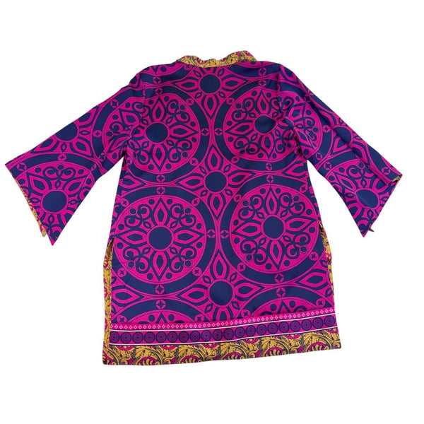 Chicos Womens Pink & Yellow Open Front Kimono With Bold Abstract Pattern Size 2