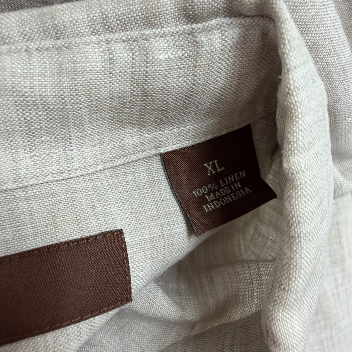 Perry Ellis Mens Tan Linen Short Sleeve Button-Up Shirt Lightweight Casual Sz XL