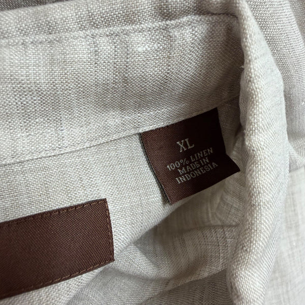 Perry Ellis Mens Tan Linen Short Sleeve Button-Up Shirt Lightweight Casual Sz XL
