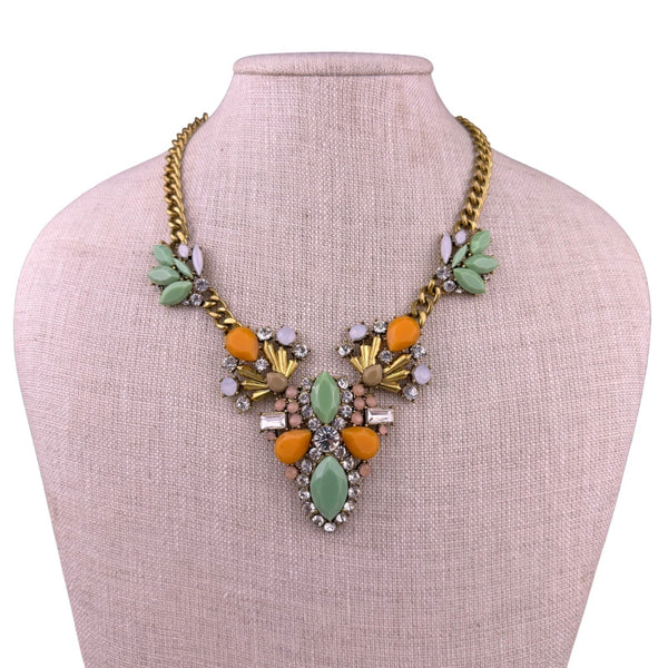J.Crew Womens Multicolor Statement Necklace Gold Tone Crystal Navette Design