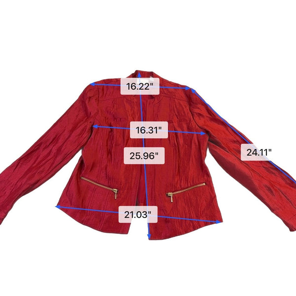 Chicos Womens Red Open-Front Long-Sleeve Jacket Stylish & Lightweight  Size 1