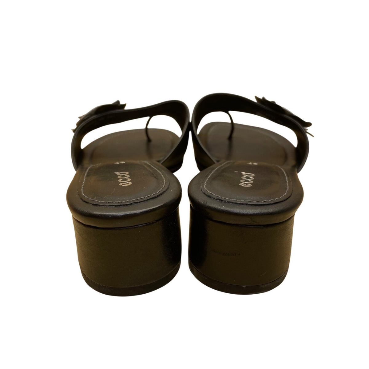 Ecco Women’s Black Leather Flower Accent Open-Toe Mule Sandals Size 37