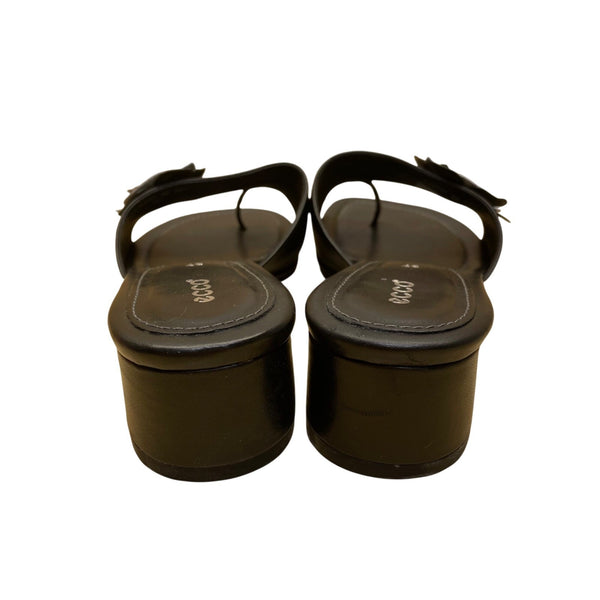 Ecco Women’s Black Leather Flower Accent Open-Toe Mule Sandals Size 37