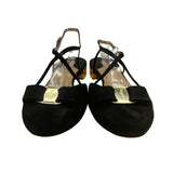 Salvatore Ferragamo Women’s Black Suede Bow Gold Accent Heel Sandals Size 10B