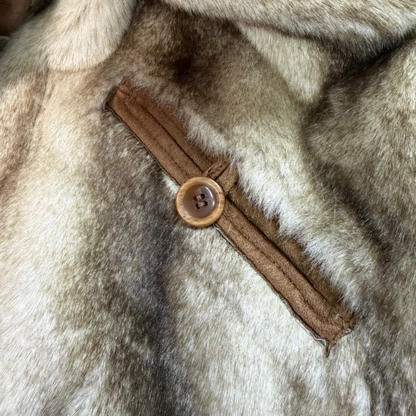 Dennis By Dennis Basso Womens Tan Faux Suede & Fur Button Jacket Winter Sz L