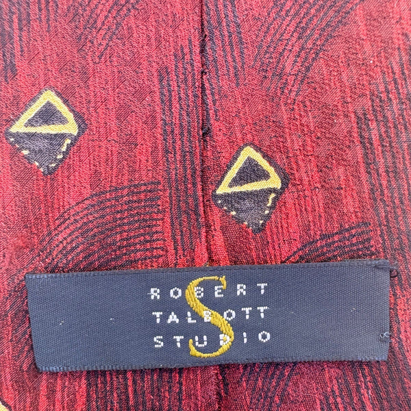 Robert Talbott Studio Mens Red Silk Geometric Pattern Tie Hand Sewn USA