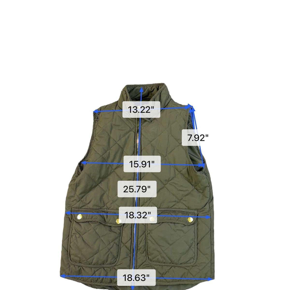 Blue Rain Mens Olive Quilted Vest With Gold Accents Pockets & Zipper Sz M