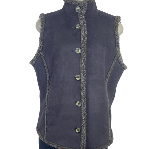 L.L. Bean Women's Gray Sherpa Lined & Sleeveless Button Front Vest Sz M