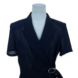 Hongxiang Clothing Black Wrap Sheer Short Sleeve Mid-Length Belted Dress