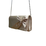 Bijoux Terner Women’s Champagne Satin Effect Chain Strap Bow Clutch Bag