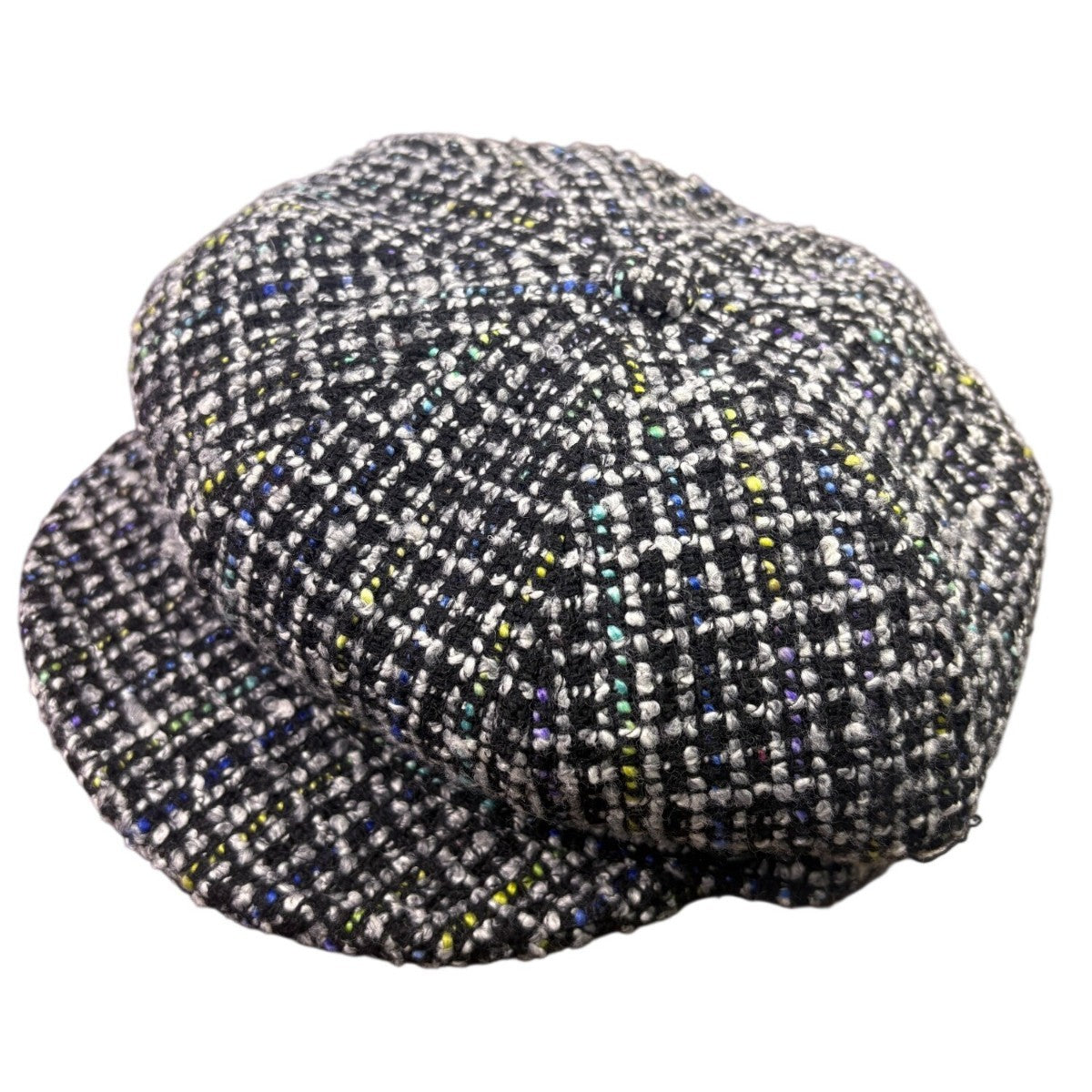 Nine West Womens Black Wool Newsboy Cap Button Tweed OS