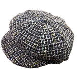 Nine West Womens Black Wool Newsboy Cap Button Tweed OS