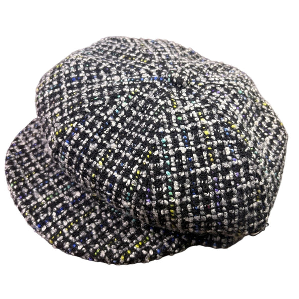 Nine West Womens Black Wool Newsboy Cap Button Tweed OS