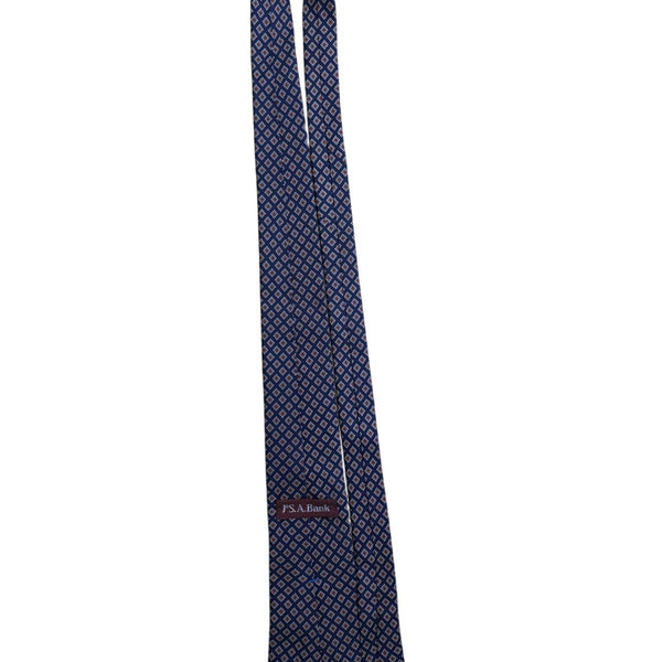 Jos A Bank Mens Navy Silk Geometric Pattern Classic Tie 100% Silk