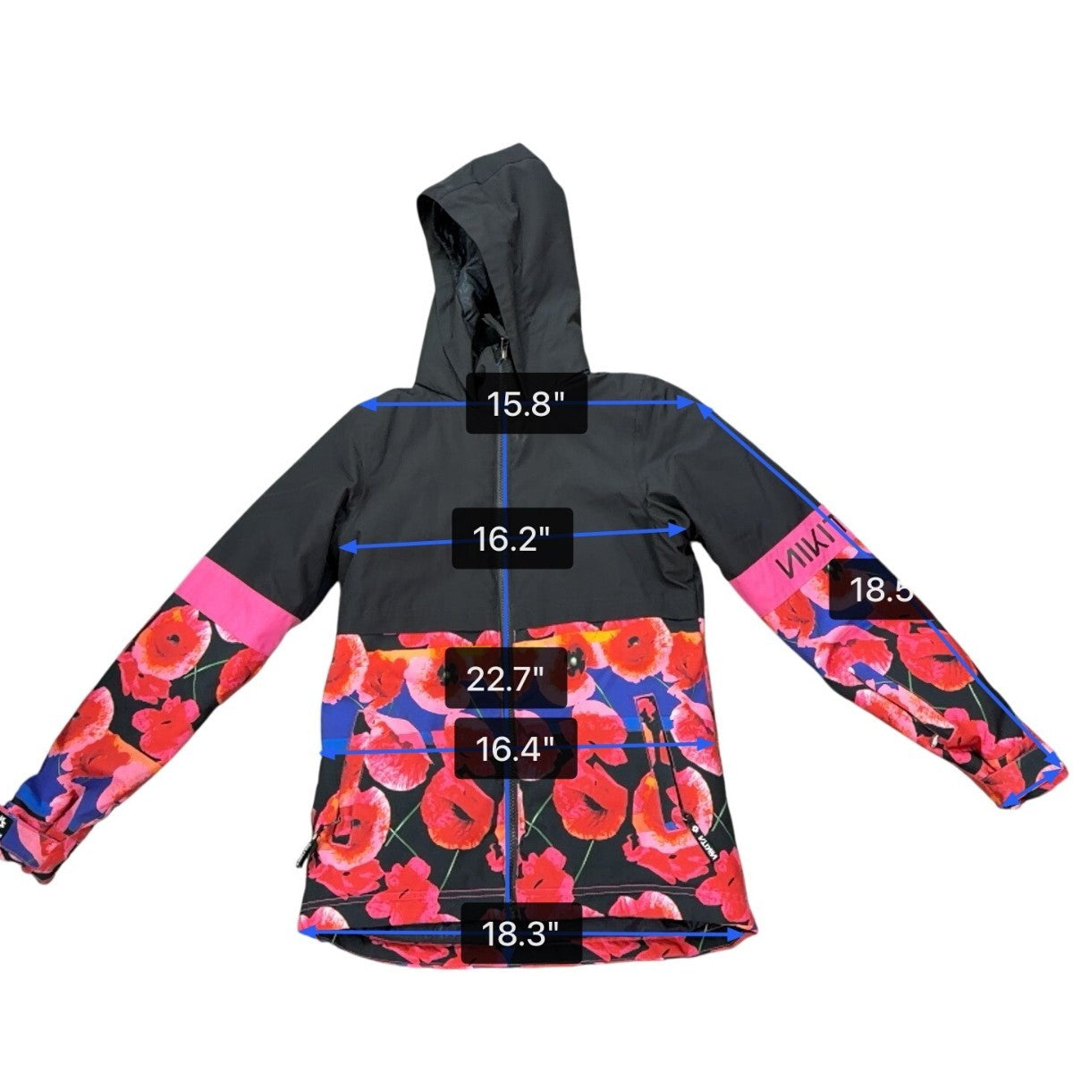 Nikita Womens Black & Floral Hooded Jacket Medium Weatherproof Stylish Design M