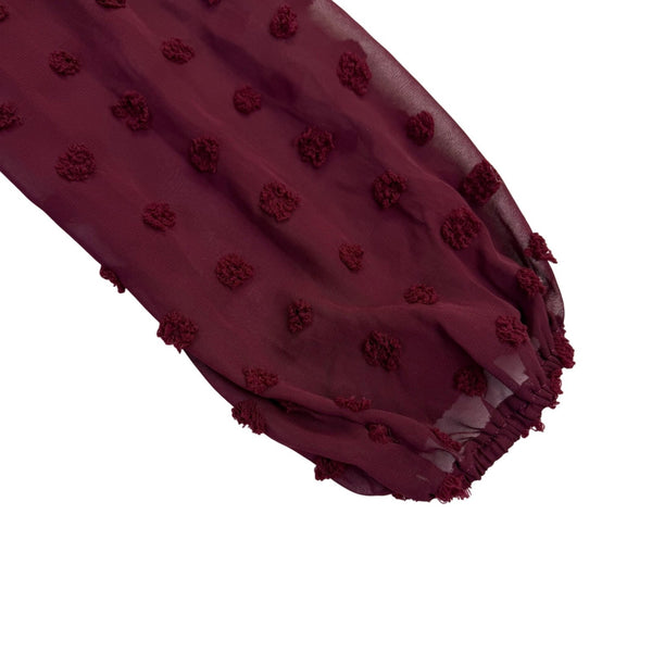 Lulus Womens Burgundy Tie-Front Long Sleeve Dress Ruffle Hem Polka Dot Sz XL