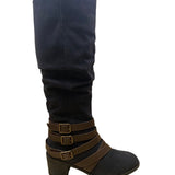 Cato Women’s Black & Brown Triple Buckle & Zip Closure Knee High Boots Size 9M