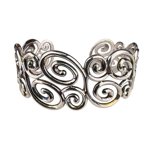 Sterling Silver Womens Cuff Bracelet Swirl Openwork Design China 925 Mark