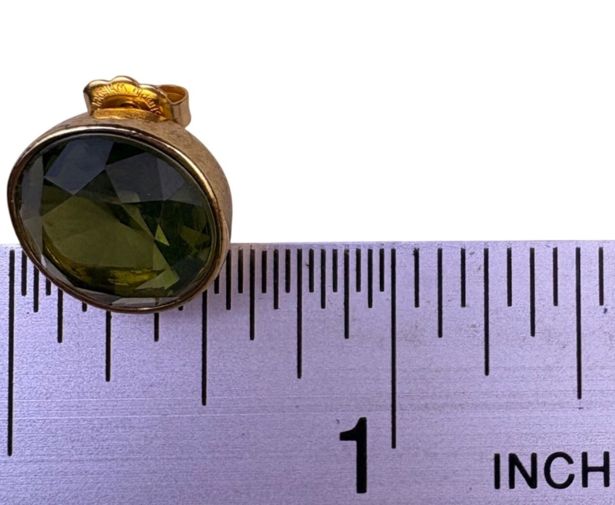 Ralph Lauren Womens Gold Tone Oval Green Crystal Stud Earrings