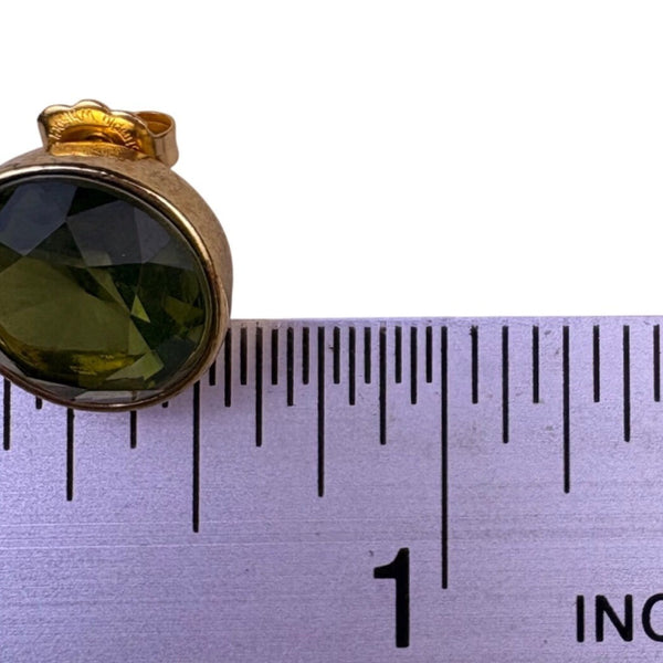 Ralph Lauren Womens Gold Tone Oval Green Crystal Stud Earrings