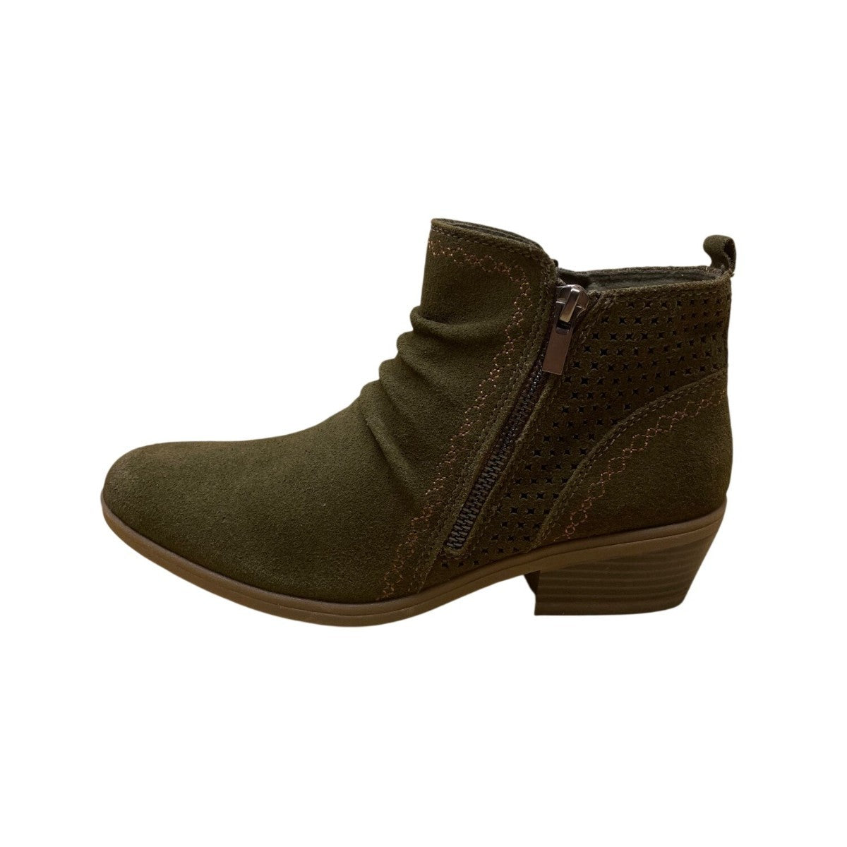 Earth Origins Women’s Olive Perforated Suede Collette Cheryl Ankle Boots Size 8